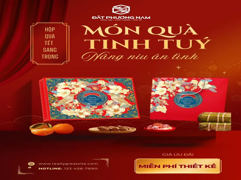 Hộp đựng quà Tết cao cấp màu ánh kim – Họa tiết tân cổ điển