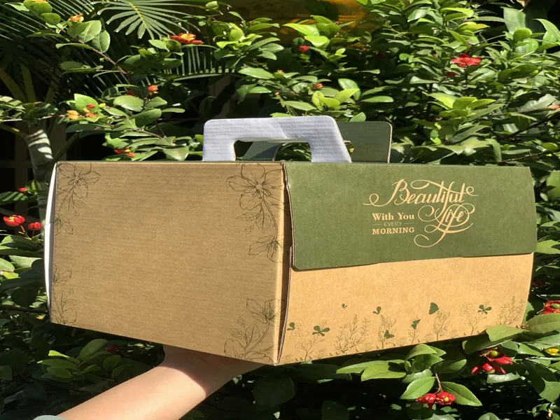 Hộp đựng bánh kem có quai xách giấy Kraft phong cách cổ điển