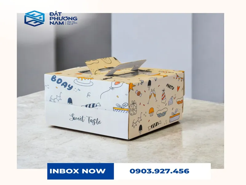 Hộp đựng bánh kem cứng 3 lớp hình vẽ sinh nhật
