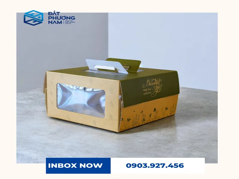 Hộp đựng bánh kem cứng 3 lớp Kraft có cửa sổ