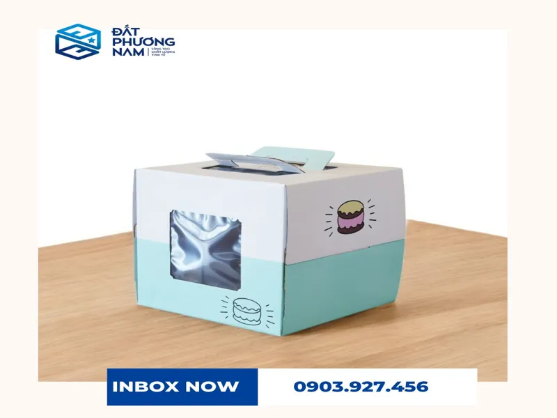 Hộp đựng bánh kem cứng 3 lớp màu xanh mint tinh tế