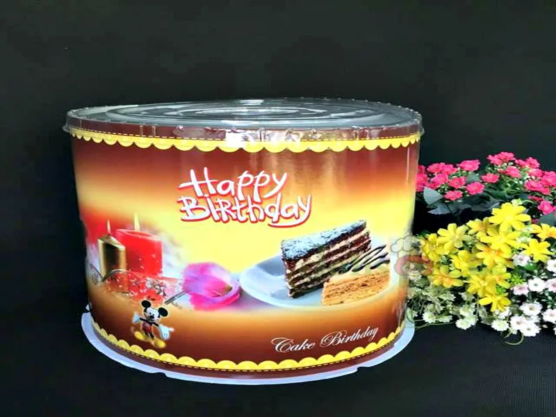 Hộp đựng bánh kem tròn nhựa trong suốt Happy Birthday