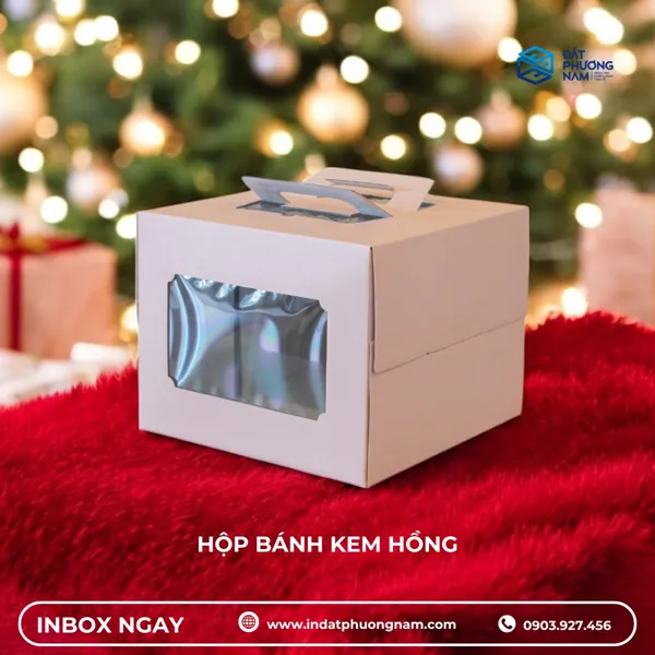 Hộp đựng bánh kem vuông hồng cao cấp
