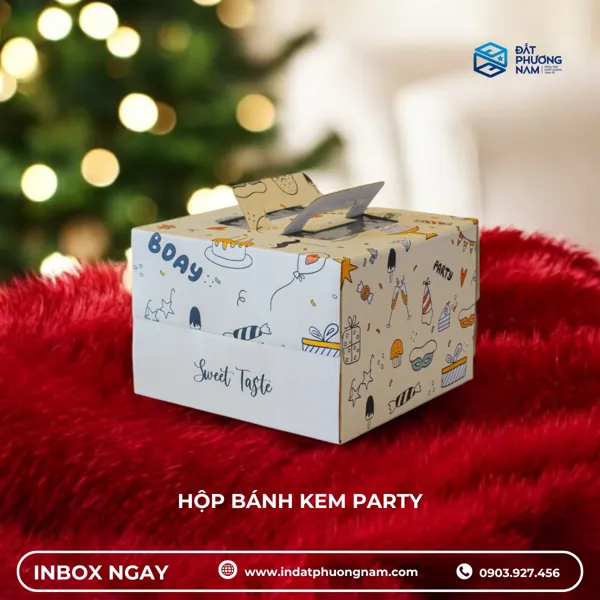 Hộp đựng bánh kem vuông Party sôi động