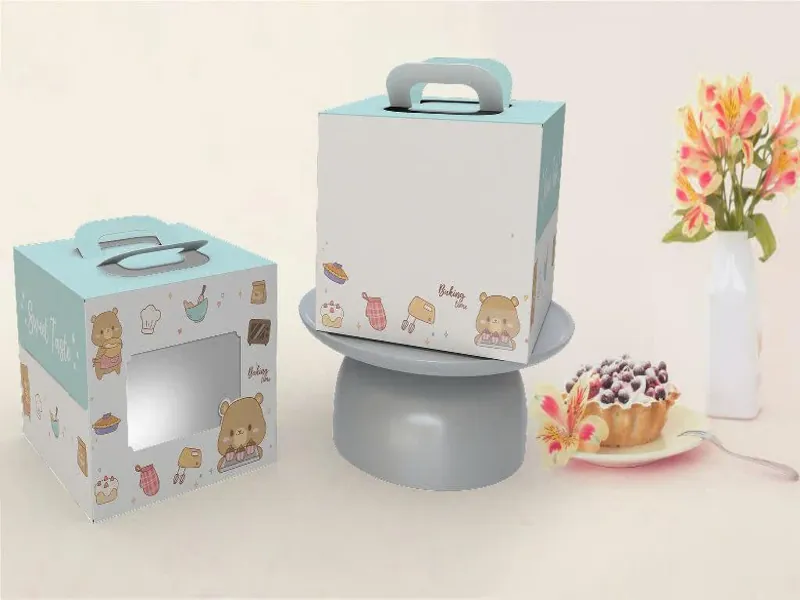Hộp đựng bánh sinh nhật size lớn màu xanh Baby họa tiết gấu làm bánh tinh tế
