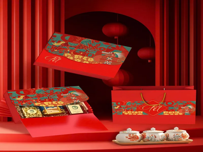 Sản xuất hộp đựng quà Tết giá gốc 2026 kèm túi giấy đồng bộ, giải pháp quà tặng chuyên nghiệp cho công ty