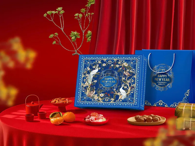 Mẫu hộp quà Tết cao cấp màu xanh bích giá gốc tại xưởng, in logo thương hiệu theo yêu cầu năm 2026