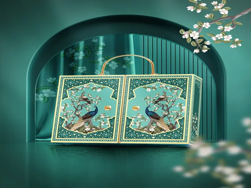 Thiết kế hộp quà Tết Vân Hoa họa tiết Khổng Tước phong thủy mang lại may mắn và hanh thông