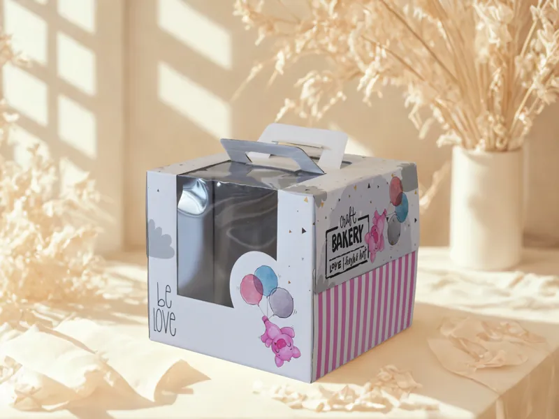 Hộp giấy đựng bánh kem có cửa sổ mica hình thú đáng yêu