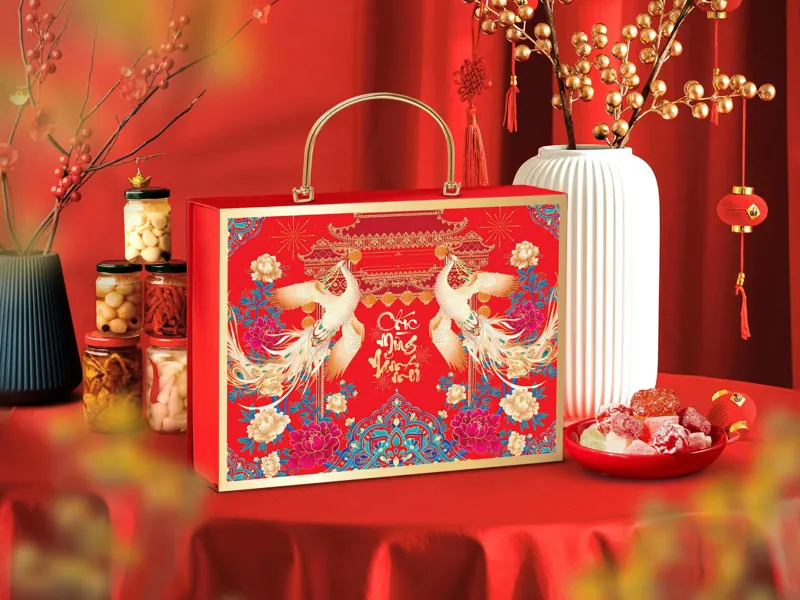 Mẫu hộp quà Tết Phụng Hoàng Cát Tường kèm các loại hạt dinh dưỡng thượng hạng năm 2026