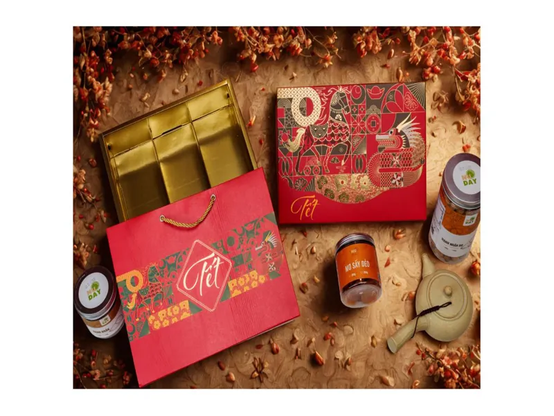 Hộp quà Tết Rạng Ngời 2026 thiết kế múa lân độc đáo