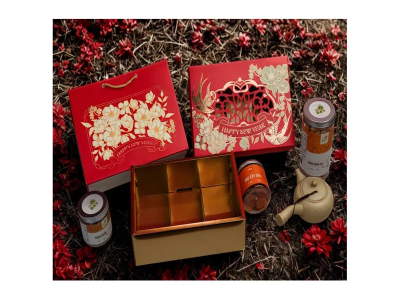 Top 10 mẫu hộp quà Tết 2026 set quà sức khỏe và trà mộc