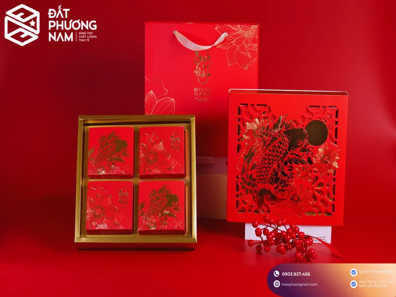 Cắt die cut hoa văn công nghệ in hộp đựng bánh trung thu tinh xảo