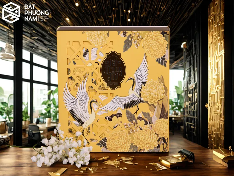 hộp bánh trung thu 8 bánh khăc laser chim hạc tinh xảo