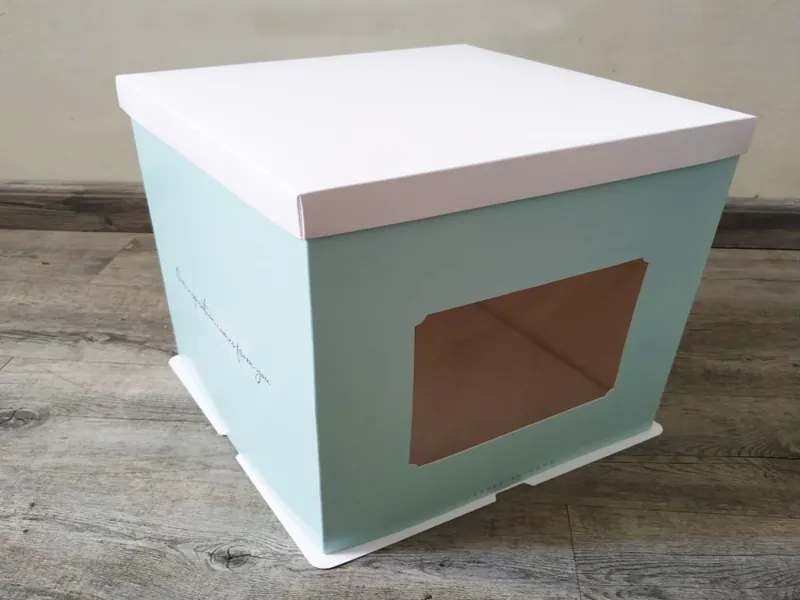 hộp đựng bánh kem 2 tầng cao cấp màu xanh mint có cửa sổ trong suốt