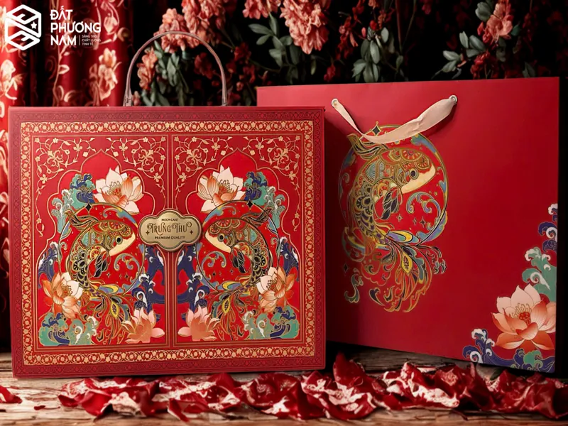 mẫu hộp bánh trung thu 8 bánh sang trọng cá chép hoa sen