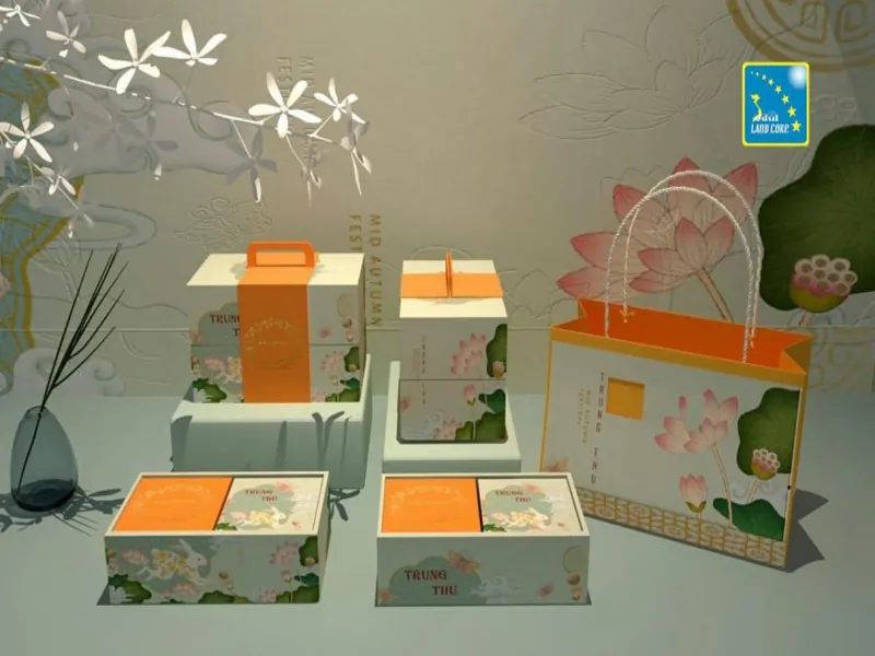 Mẫu hộp bánh trung thu hiện đại màu sắc trang nhã