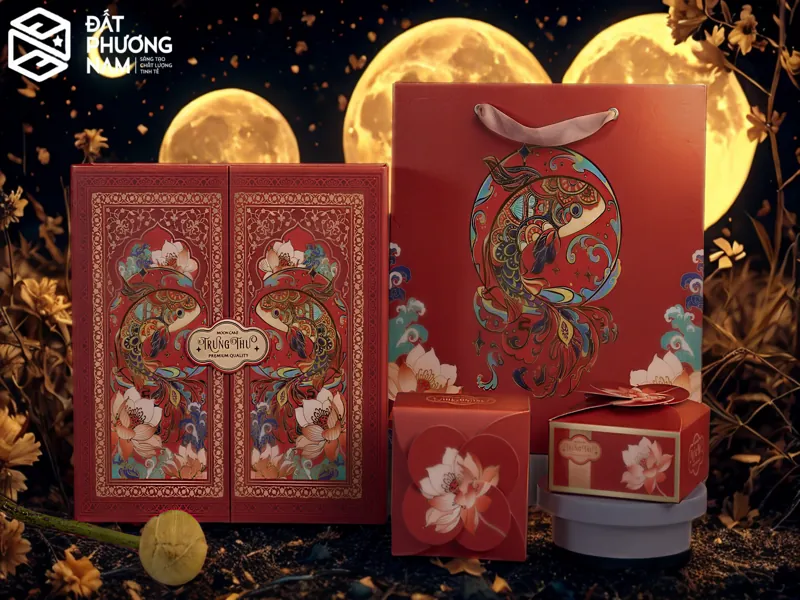 Mẫu hộp bánh trung thu truyền thống cao cấp cá chép