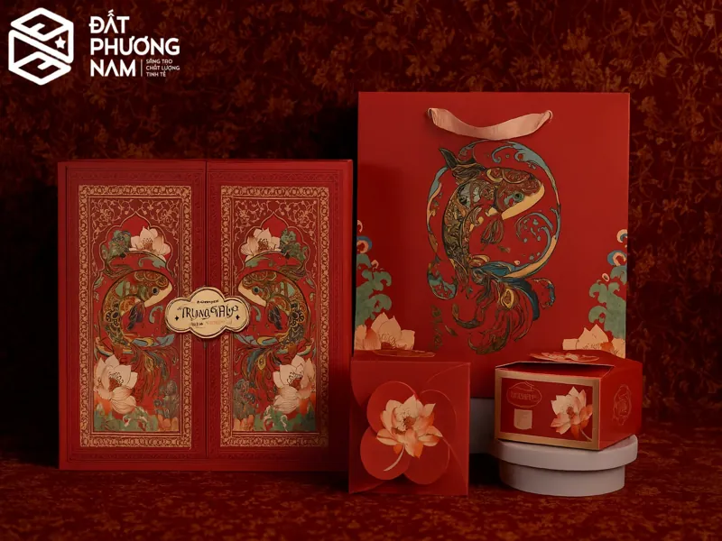 Mẫu hộp cá chép đỏ cao cấp in hộp bánh trung thu số lượng lớn theo yêu cầu