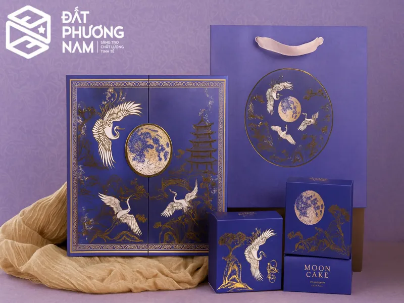 Mẫu hộp chim hạc carton lạnh in hộp bánh trung thu số lượng lớn theo yêu cầu