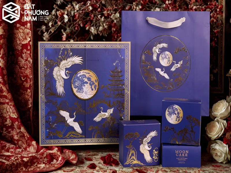 Mẫu thiết kế xanh ngọc luxury đặt hộp bánh trung thu số lượng lớn ở HCM