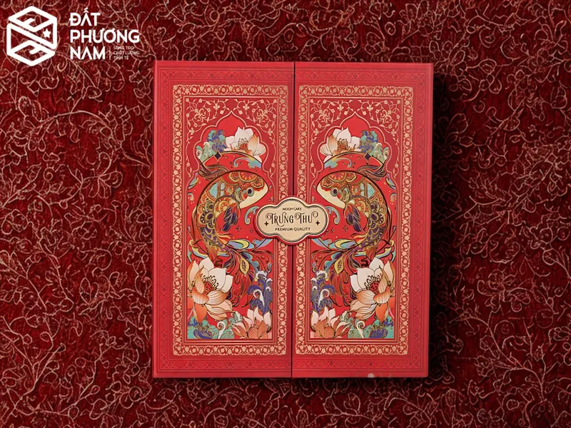 Thiết kế hộp bánh trung thu nam châm dạng nắp mở 2 cánh đối xứng in Offset sắc nét