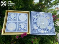 Hoa văn cổ điển xanh trắng hộp trung thu thân thiện môi trường