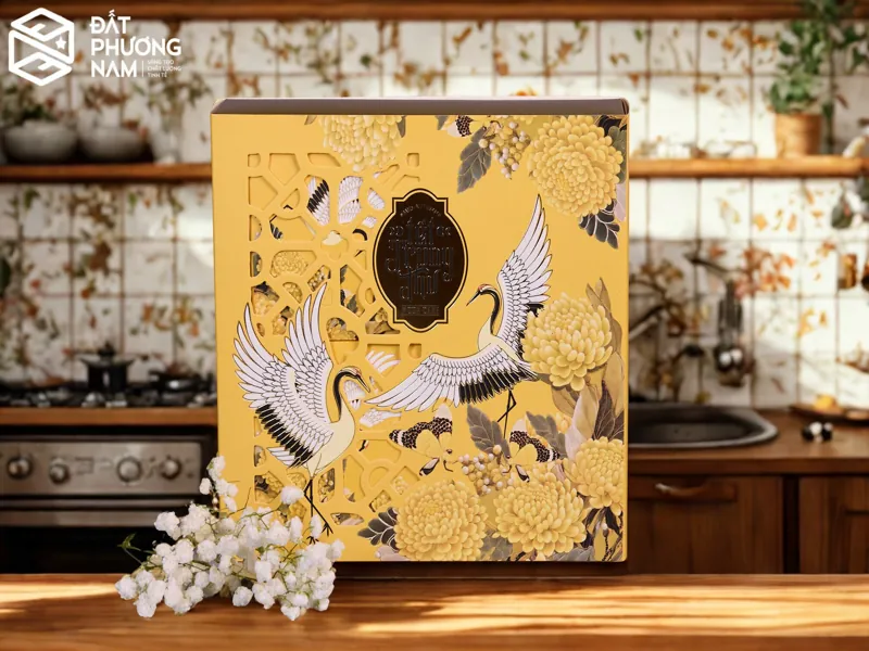 Khắc laser chim hạc vàng kim hộp trung thu thân thiện môi trường