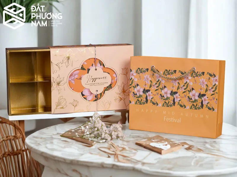 Mẫu cam đào hoa cỏ hộp trung thu thân thiện môi trường