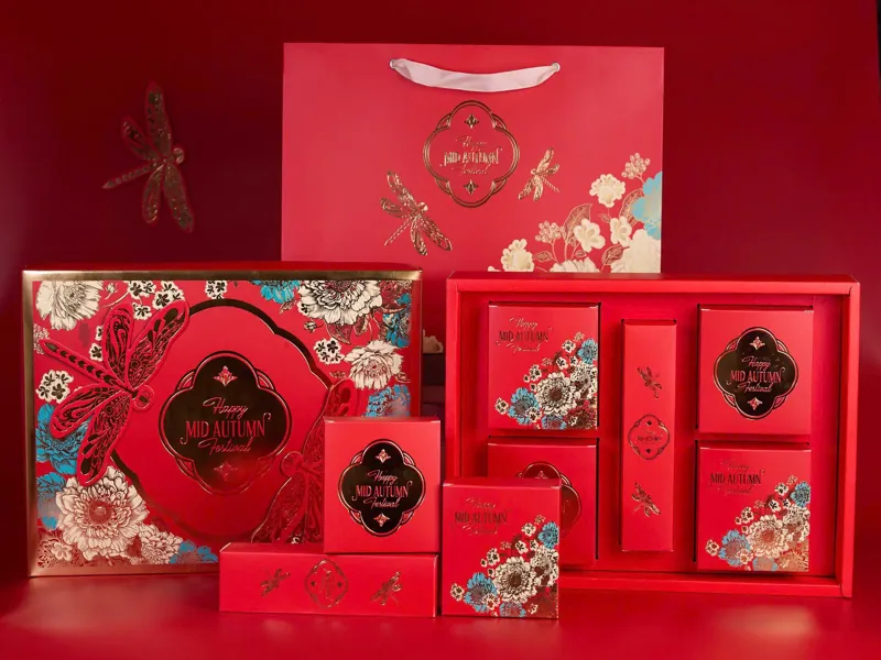 Mẫu đỏ truyền thống hình chuồn chuồn gia công hộp bánh trung thu số lượng lớn