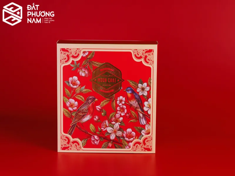 Mẫu hộp bánh trung thu in logo công ty màu đỏ truyền thống