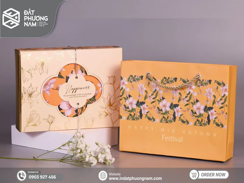 Mẫu vàng Peach hoa mộc lan gia công hộp bánh trung thu số lượng lớn