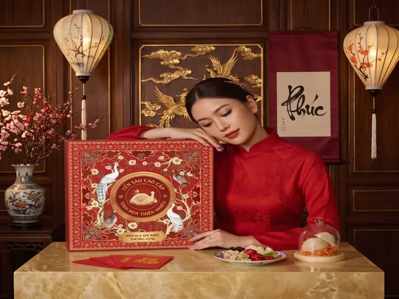 Phong cách lễ hội truyền thống hộp đựng yến cao cấp Tết